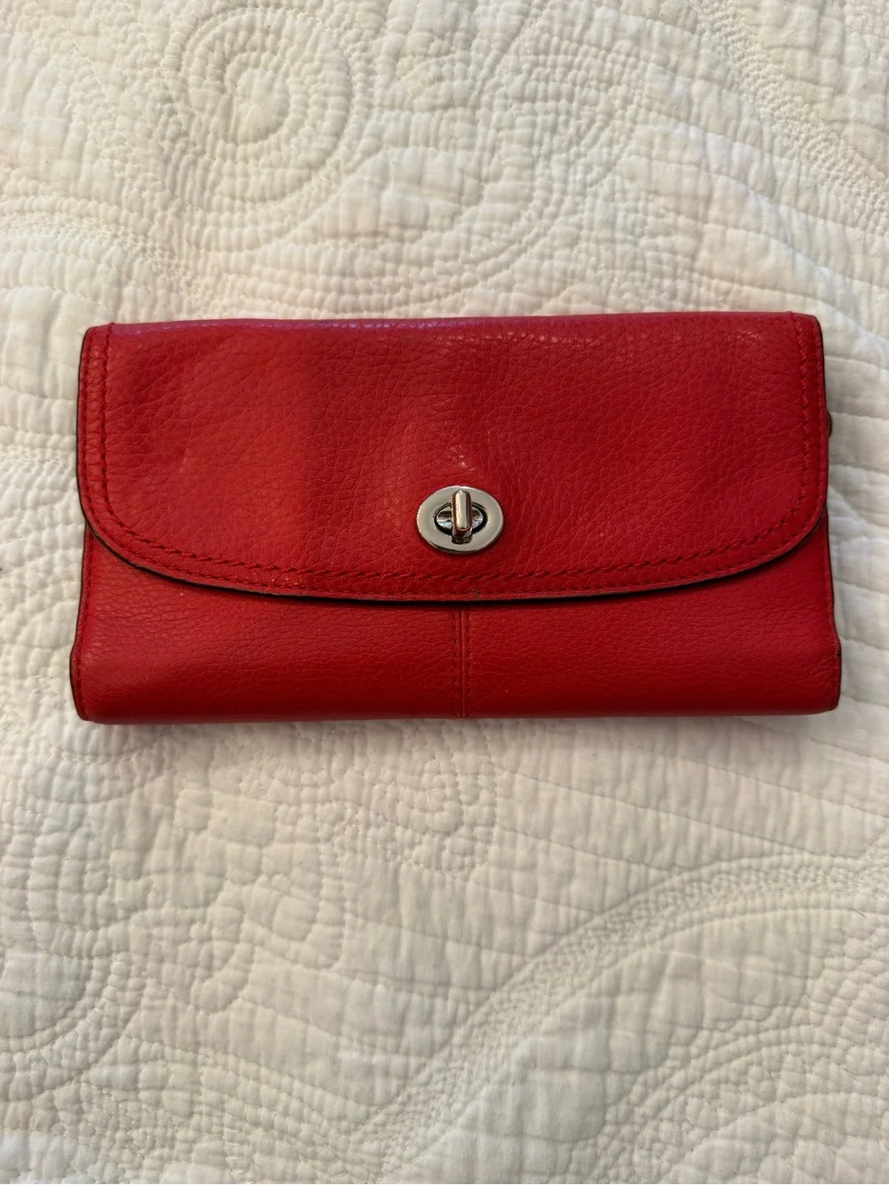 Coach Red Pebled Leather Turnlock Continental Wallet - Picture 1 of 8